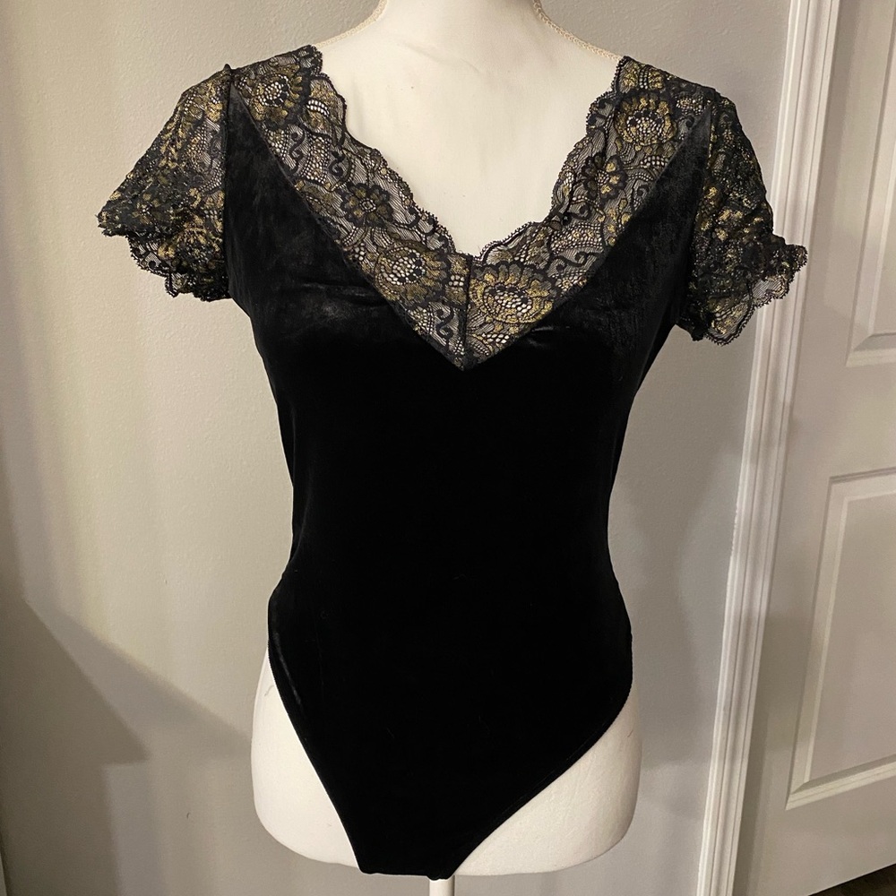 Victoria's Secret Black velvet bodysuit